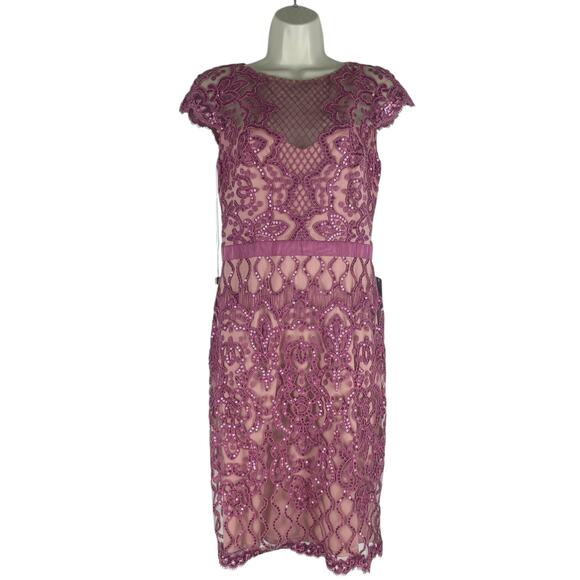 Tadashi Shoji Miranda Sequin Embroidered Cocktail Dress Mauve Size 4 - Picture 3 of 10